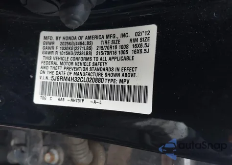 2012 Honda Cr-V Lx from USA, damaged, VIN 5J6RM4H32CL020880